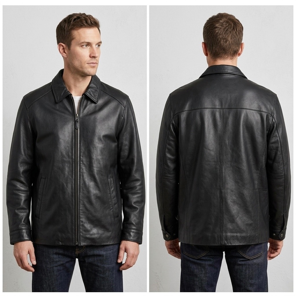 St. John's Bay Men's Black Genuine Leather Jacket Quilted Lined Size Large